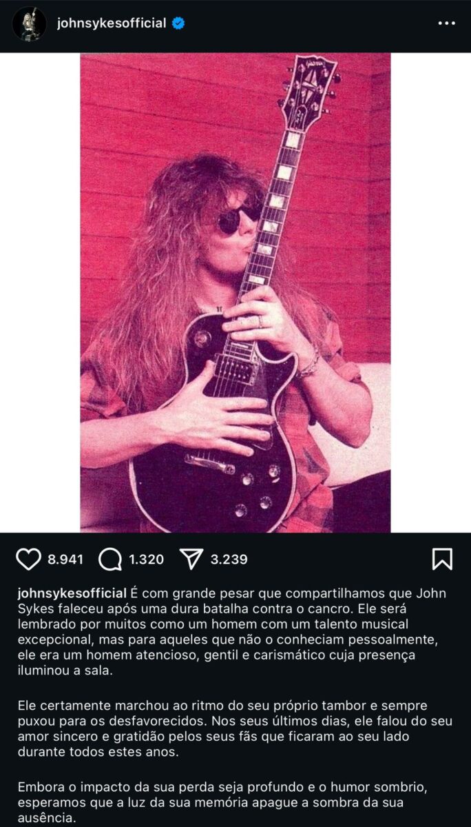 Tragédia no rock: Lendário guitarrista John Sykes morre aos 65 anos